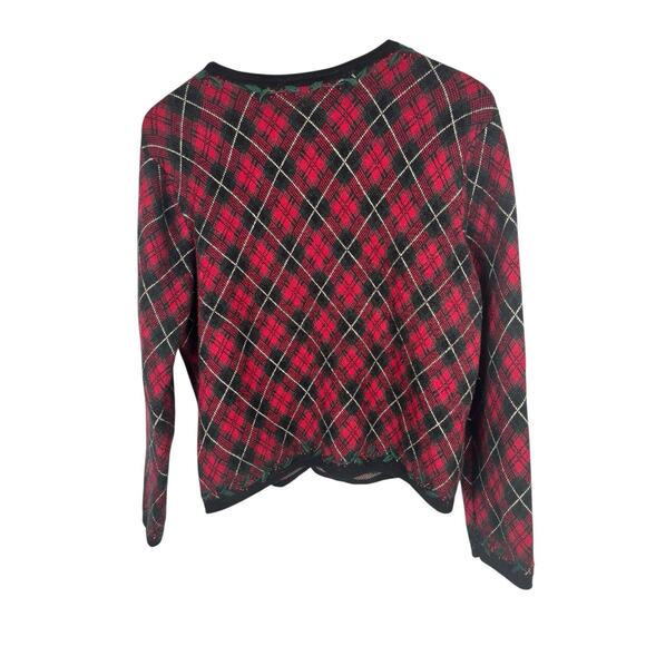 Talbots Holiday Merino Wool Holly Cardigan Sweater XL Christmas Plaid - Picture 2 of 6